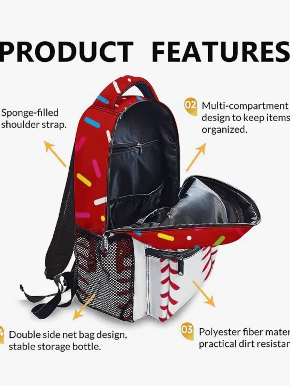 Kids Red & White Baseball Sprinkles Backpack